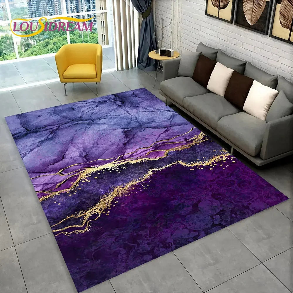 Nordic Marble Area Rug – Blue Gold Non-Slip Soft Carpet for Living Room & Bedroom