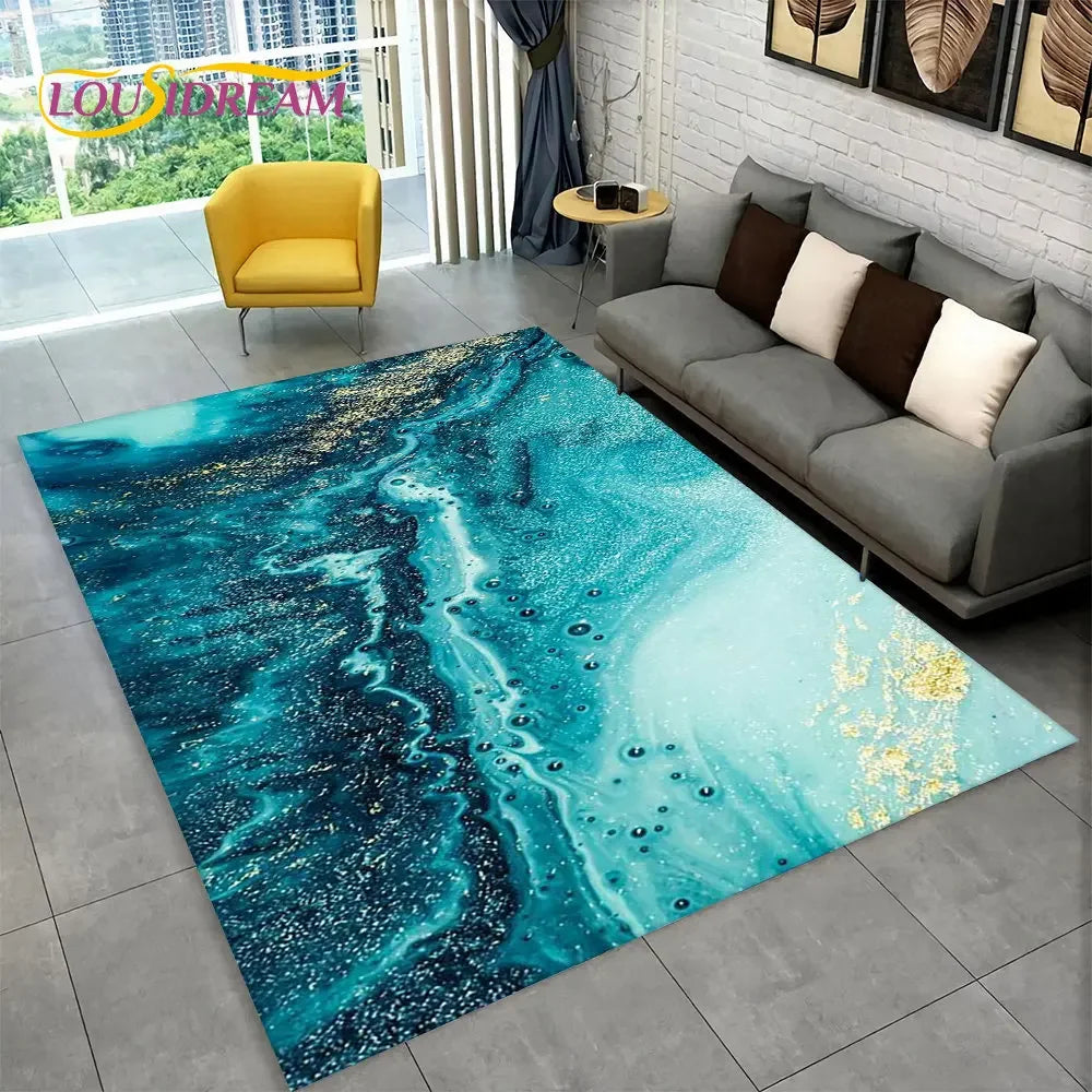 Nordic Marble Area Rug – Blue Gold Non-Slip Soft Carpet for Living Room & Bedroom
