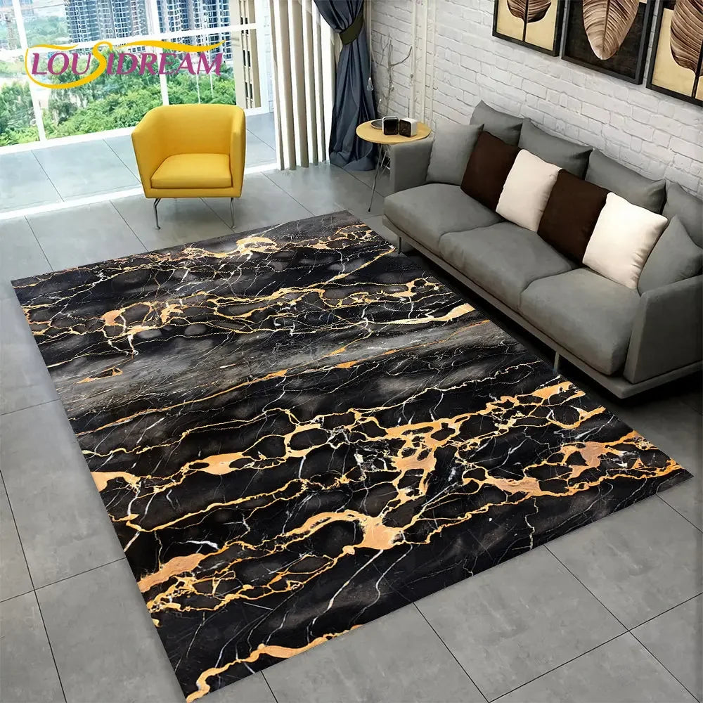 Nordic Marble Area Rug – Blue Gold Non-Slip Soft Carpet for Living Room & Bedroom