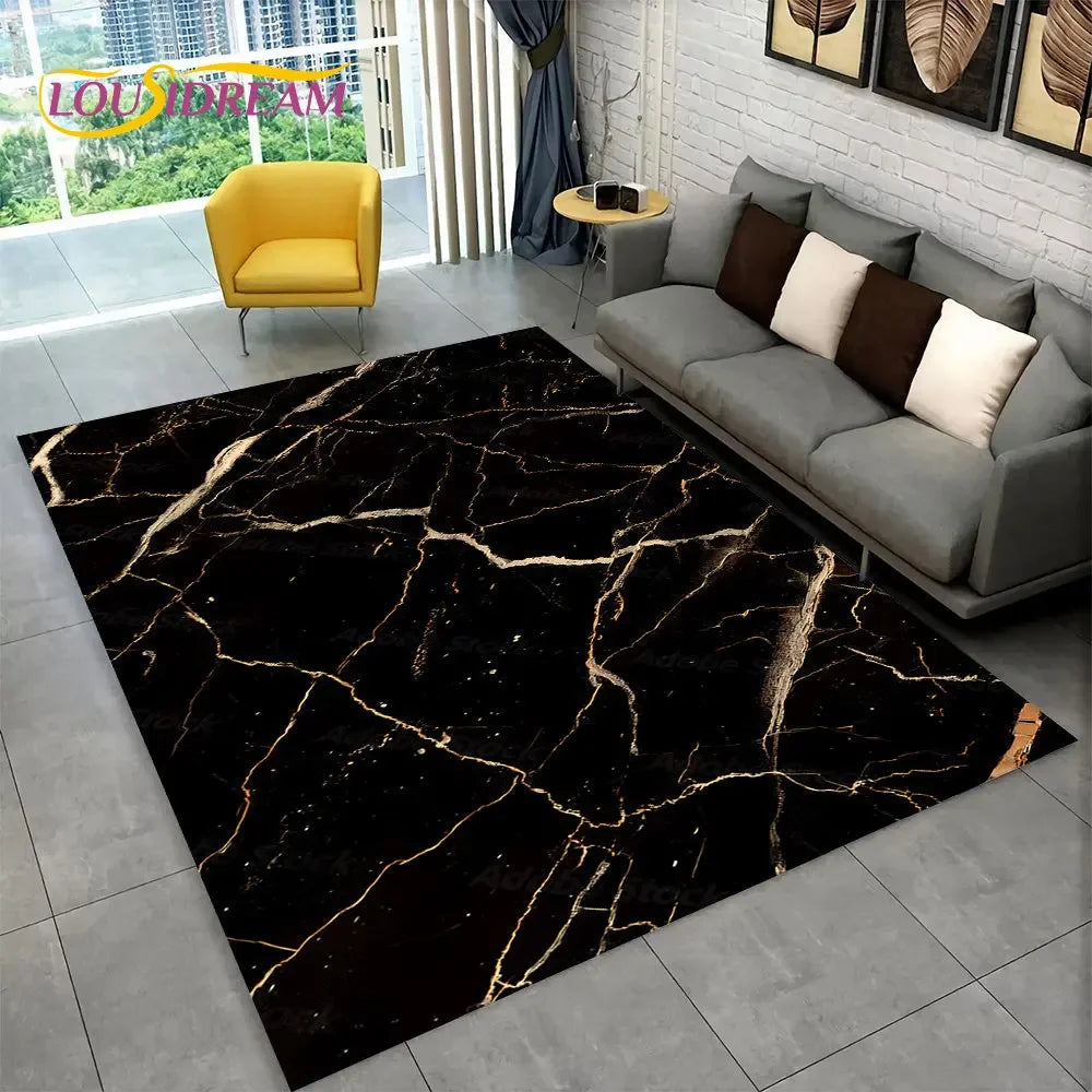 Nordic Marble Area Rug – Blue Gold Non-Slip Soft Carpet for Living Room & Bedroom
