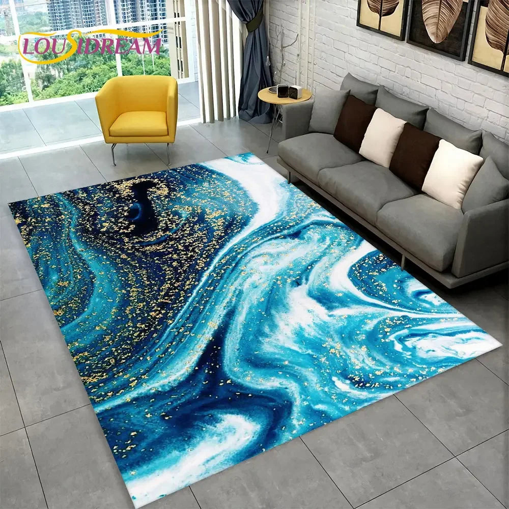 Nordic Marble Area Rug – Blue Gold Non-Slip Soft Carpet for Living Room & Bedroom