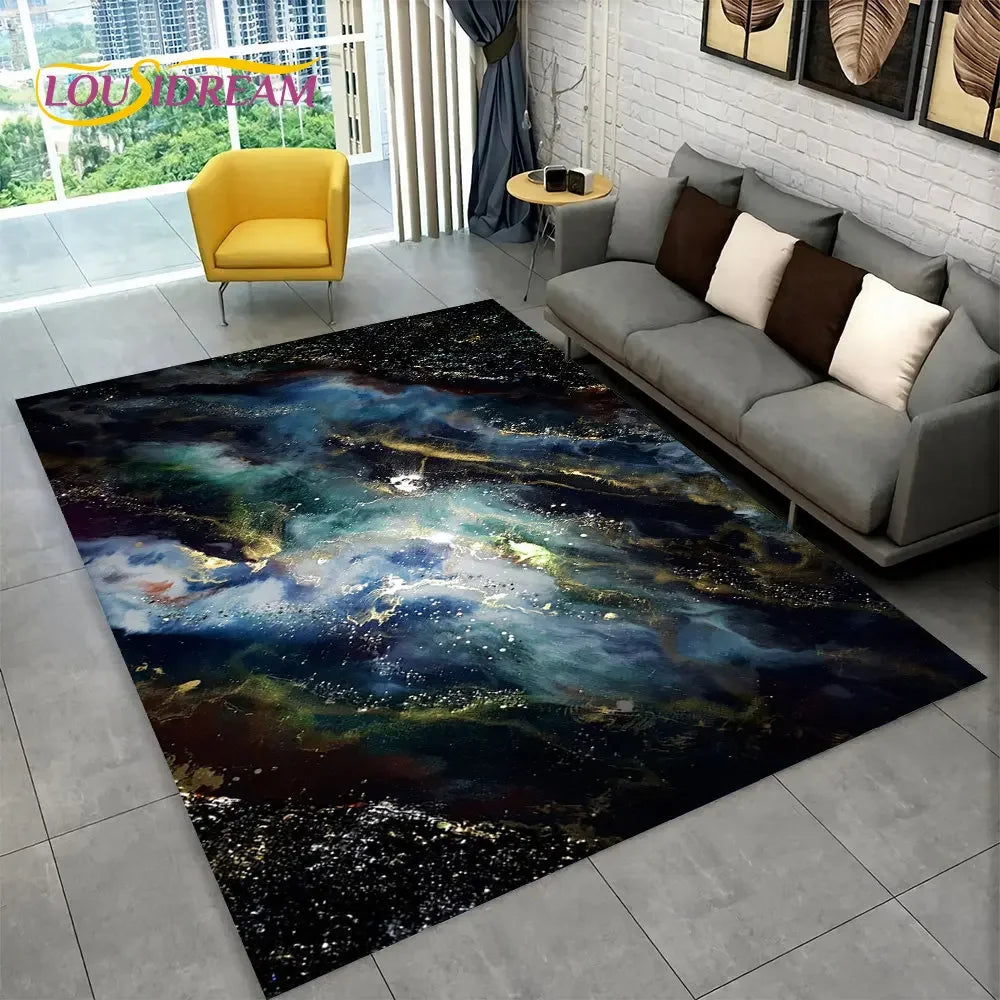 Nordic Marble Area Rug – Blue Gold Non-Slip Soft Carpet for Living Room & Bedroom