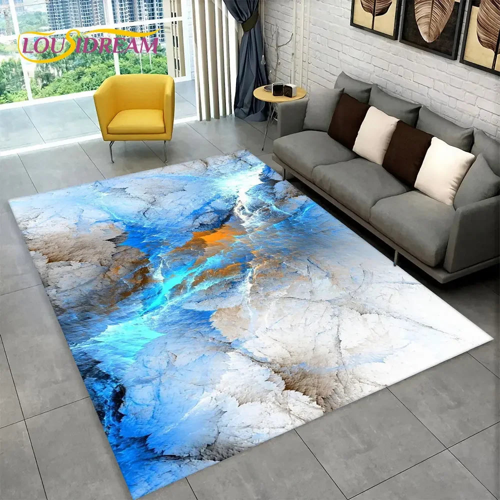 Nordic Marble Area Rug – Blue Gold Non-Slip Soft Carpet for Living Room & Bedroom