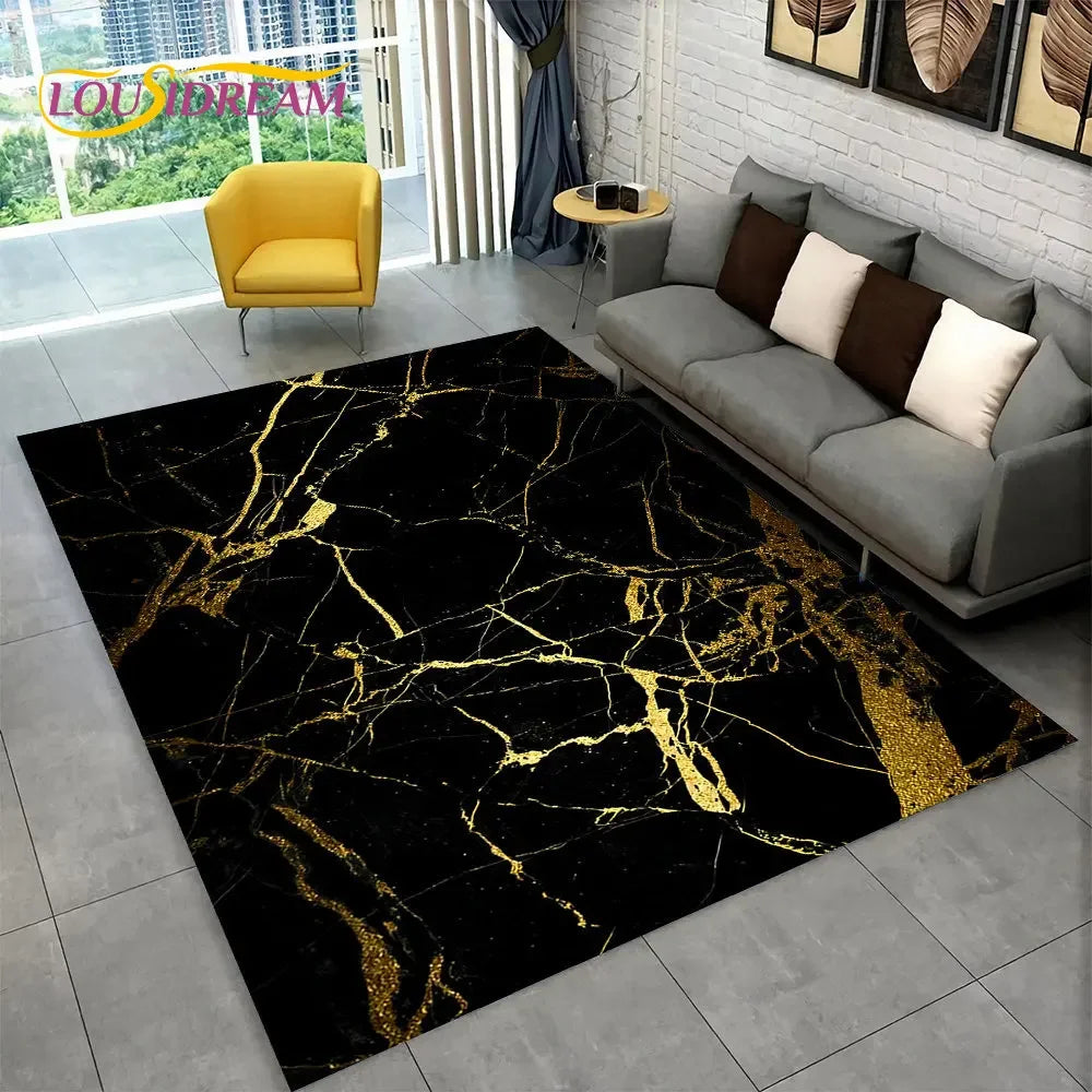 Nordic Marble Area Rug – Blue Gold Non-Slip Soft Carpet for Living Room & Bedroom