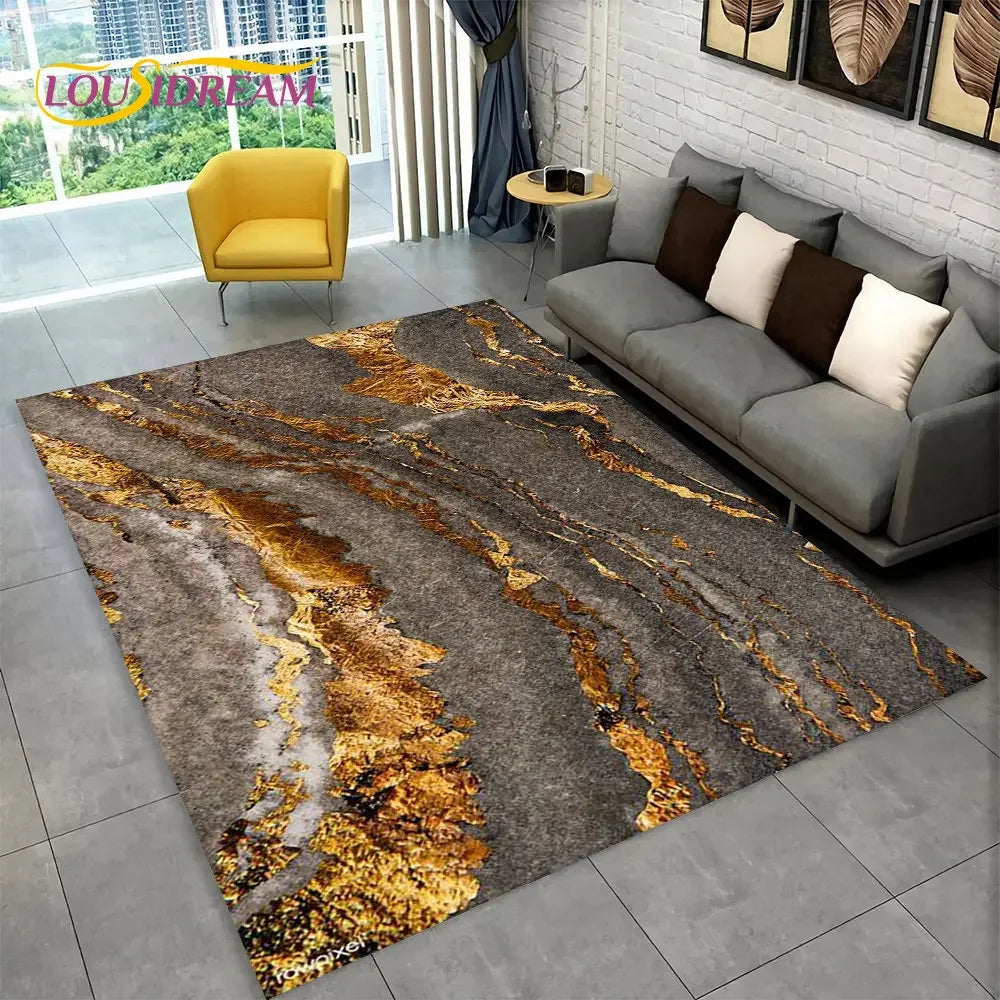 Nordic Marble Area Rug – Blue Gold Non-Slip Soft Carpet for Living Room & Bedroom