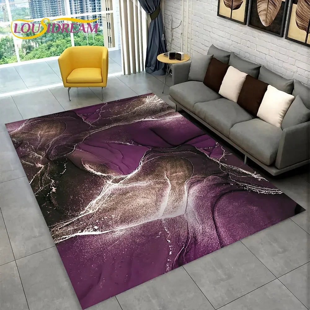 Nordic Marble Area Rug – Blue Gold Non-Slip Soft Carpet for Living Room & Bedroom