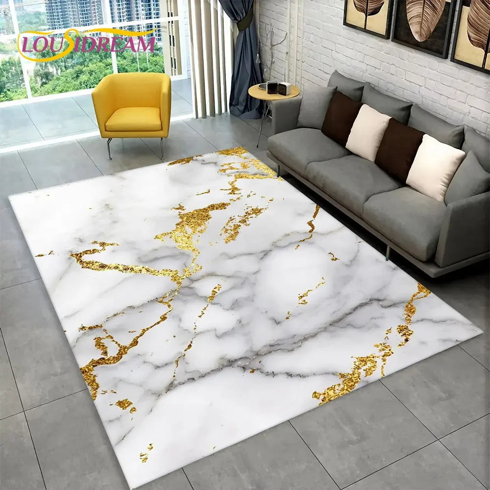 Nordic Marble Area Rug – Blue Gold Non-Slip Soft Carpet for Living Room & Bedroom