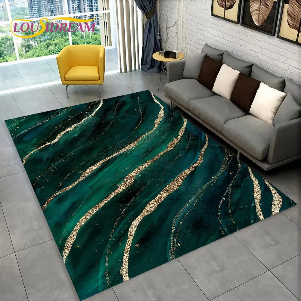 Nordic Marble Area Rug – Blue Gold Non-Slip Soft Carpet for Living Room & Bedroom