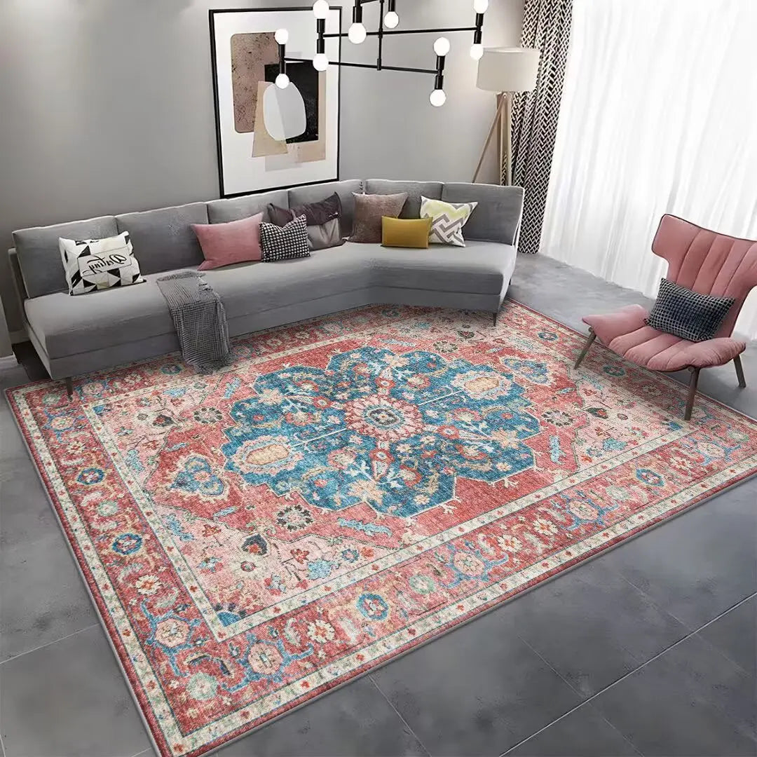 red persian area rug washable carpet front view