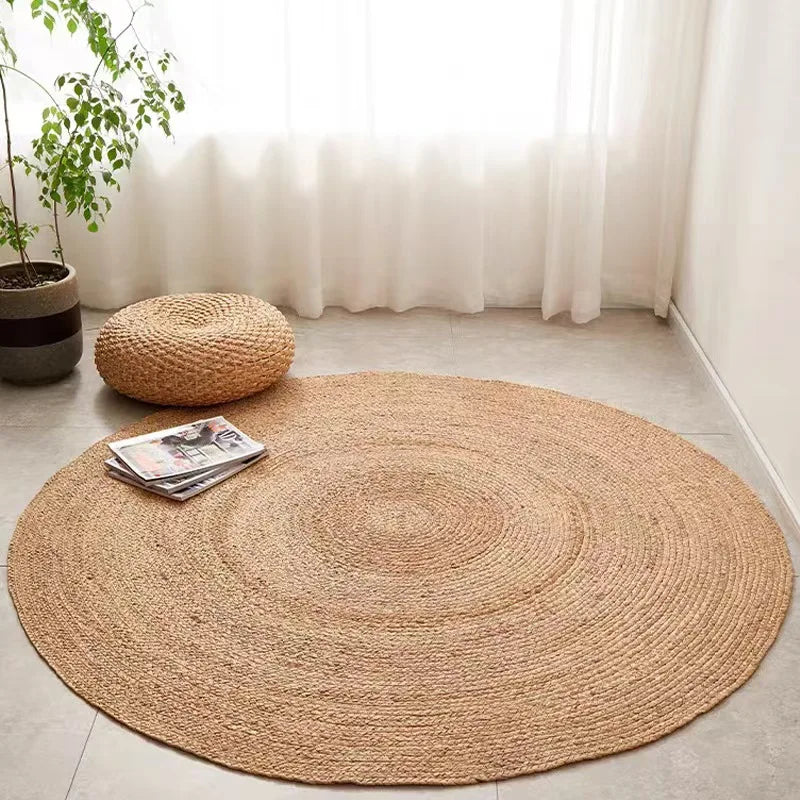 bulrush grass rug hand woven natural texture front view