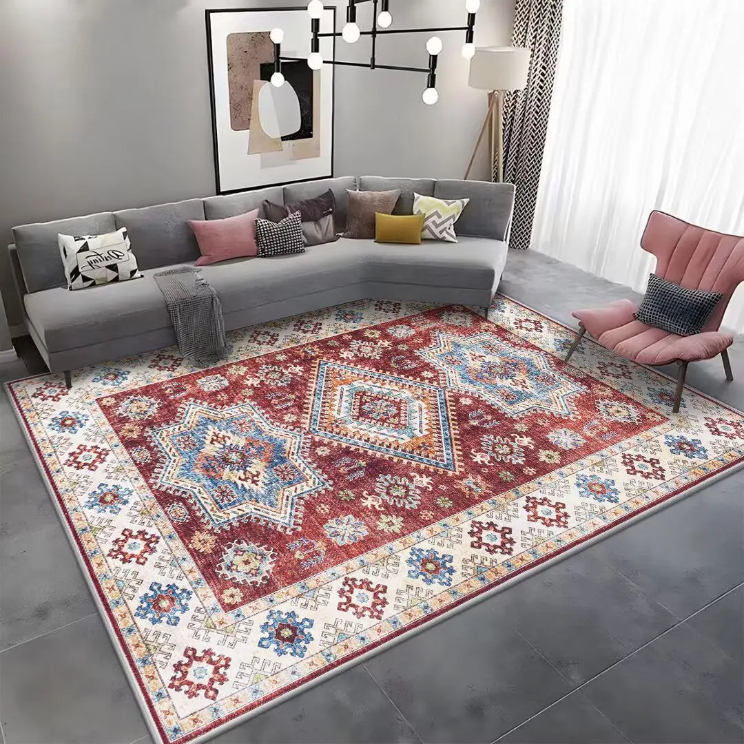 Red Persian Area Rug – Washable Anti-Skid Boho Carpet for Living Room & Bedroom
