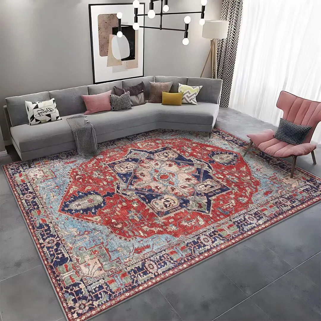 Red Persian Area Rug – Washable Anti-Skid Boho Carpet for Living Room & Bedroom