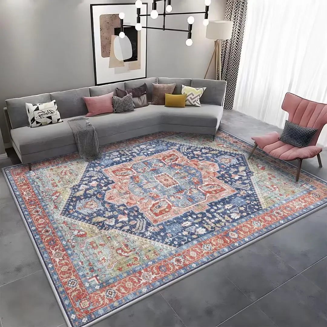 Red Persian Area Rug – Washable Anti-Skid Boho Carpet for Living Room & Bedroom