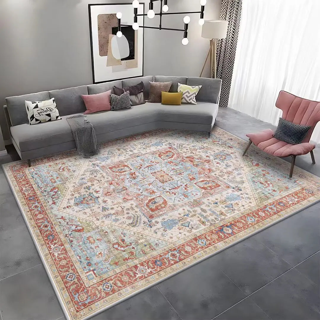 Red Persian Area Rug – Washable Anti-Skid Boho Carpet for Living Room & Bedroom