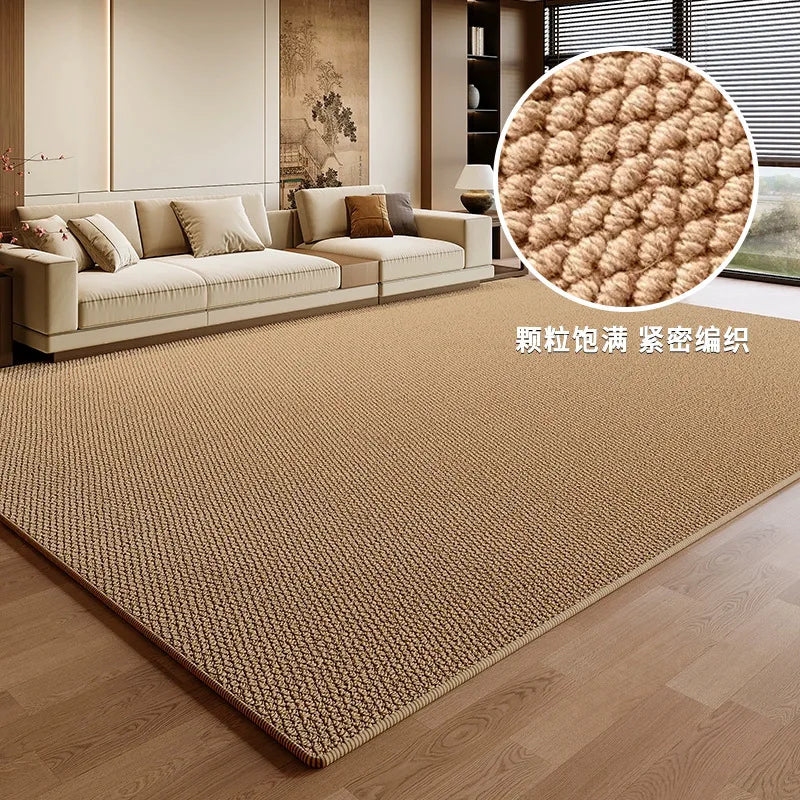 Japanese Sisal Style Area Rug – Soft Padded Anti-Slip Brown Carpet for Living Room & Bedroom