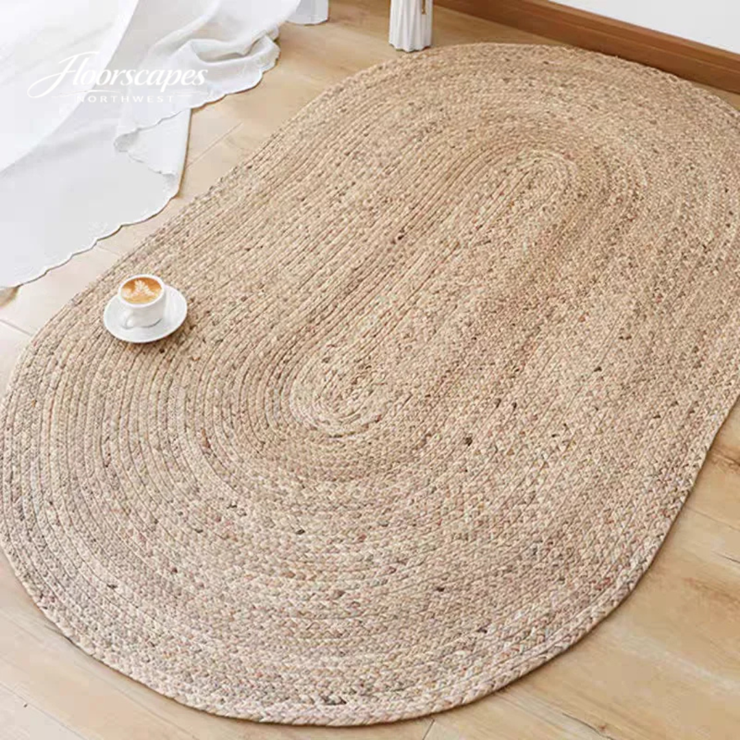 Floorscapes Northwest hand woven rattan oval rug with natural straw texture
