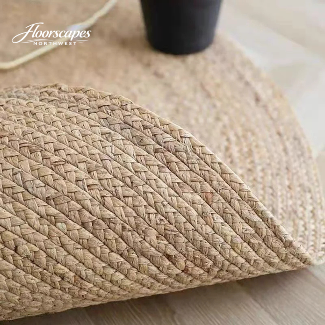 Floorscapes Northwest hand woven rattan oval rug with natural straw texture
