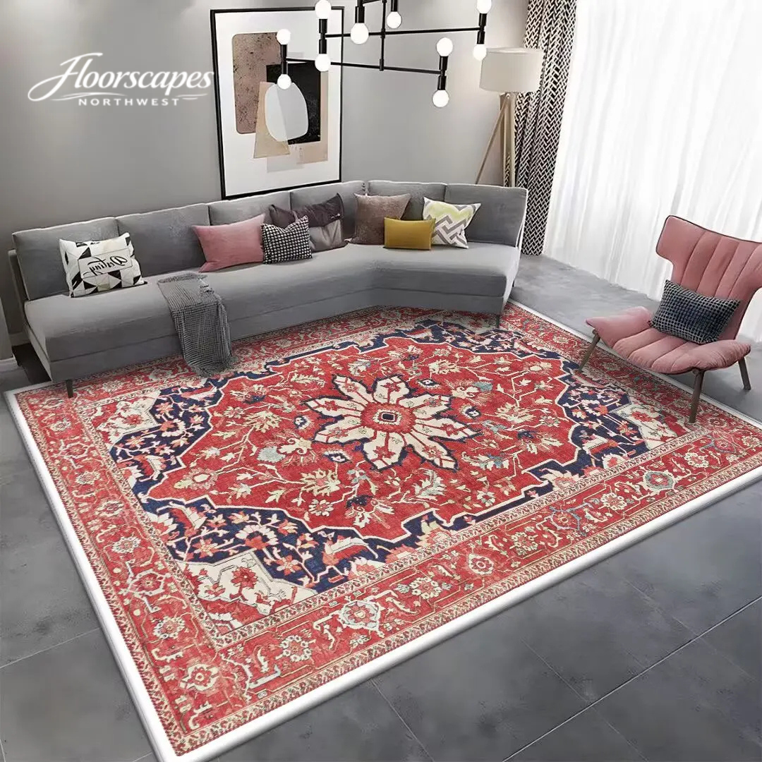 Floorscapes Northwest red Persian washable area rug for bedroom décor