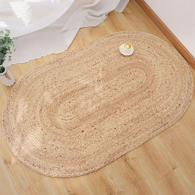 hand woven straw rug close-up showing natural fibers