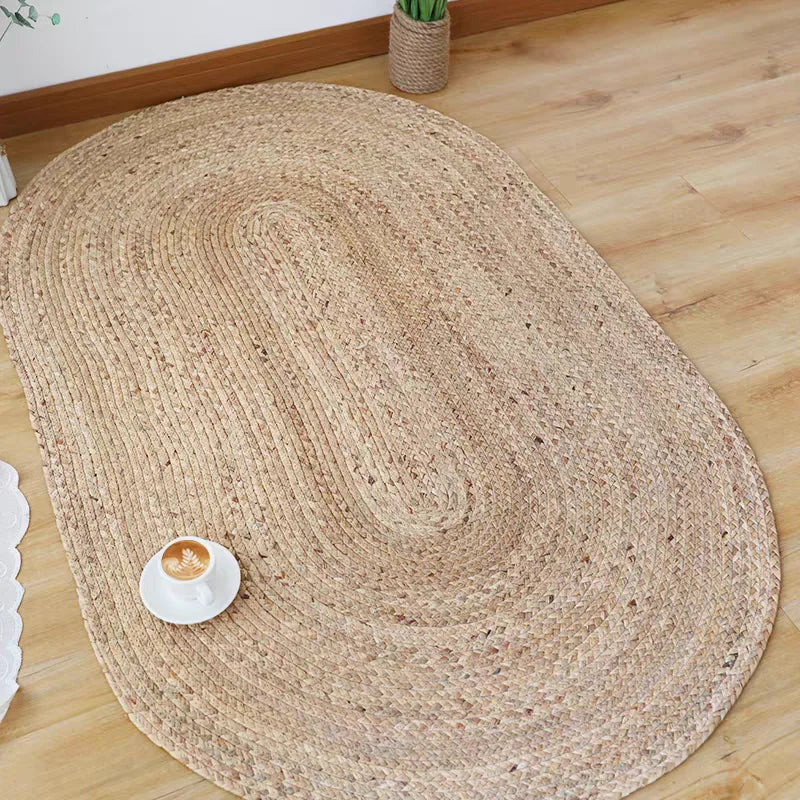 natural rattan oval carpet hand woven texture front view