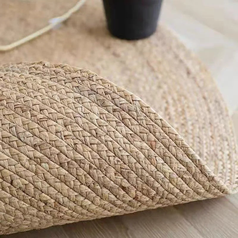 natural oval rug in reading corner calm interior