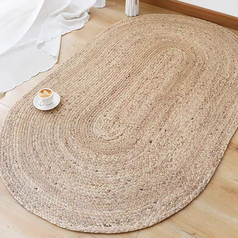 natural rattan oval carpet hand woven texture front view