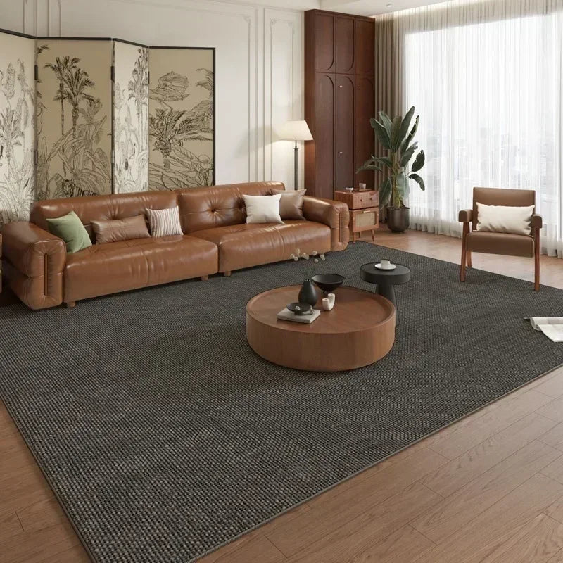 non slip brown carpet under coffee table area