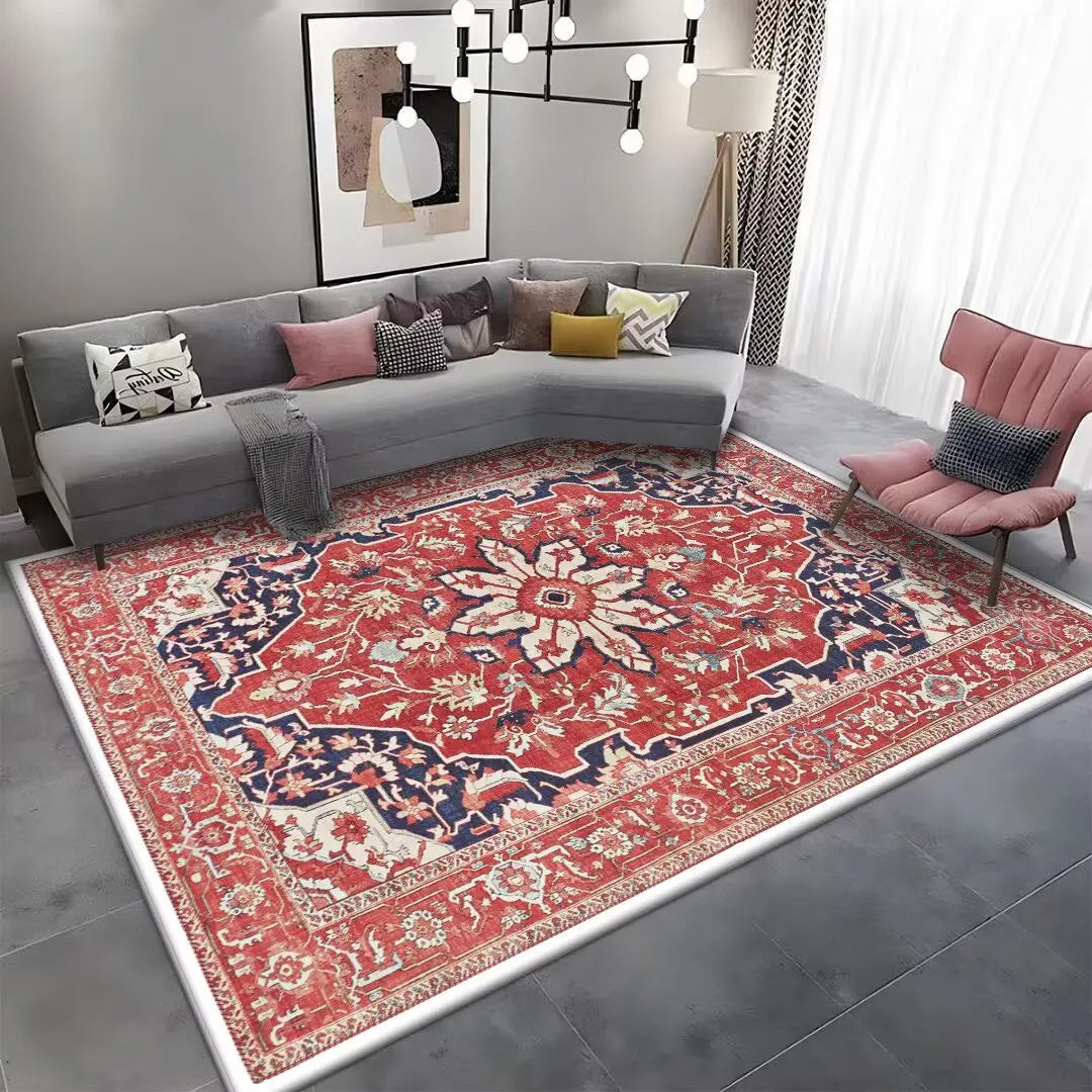 red persian area rug washable carpet front view