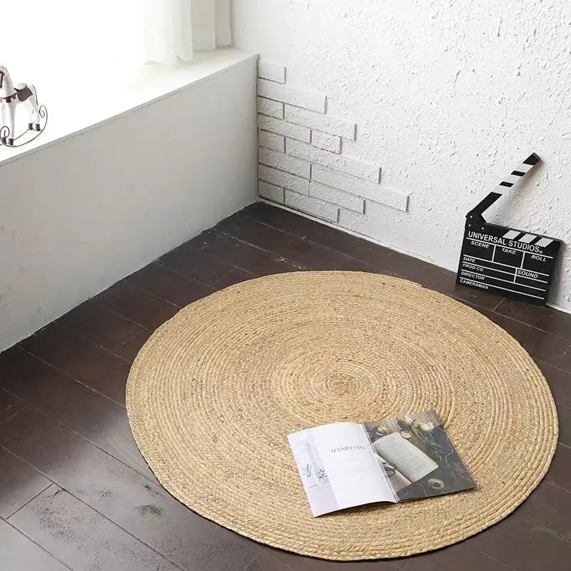 bulrush grass rug hand woven natural texture front view
