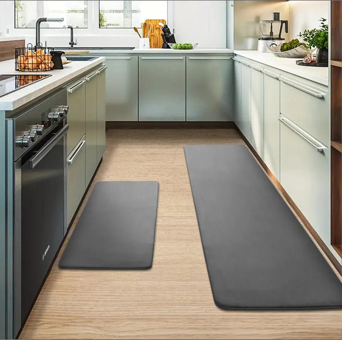 thickened flannel kitchen mat front view on wooden floor